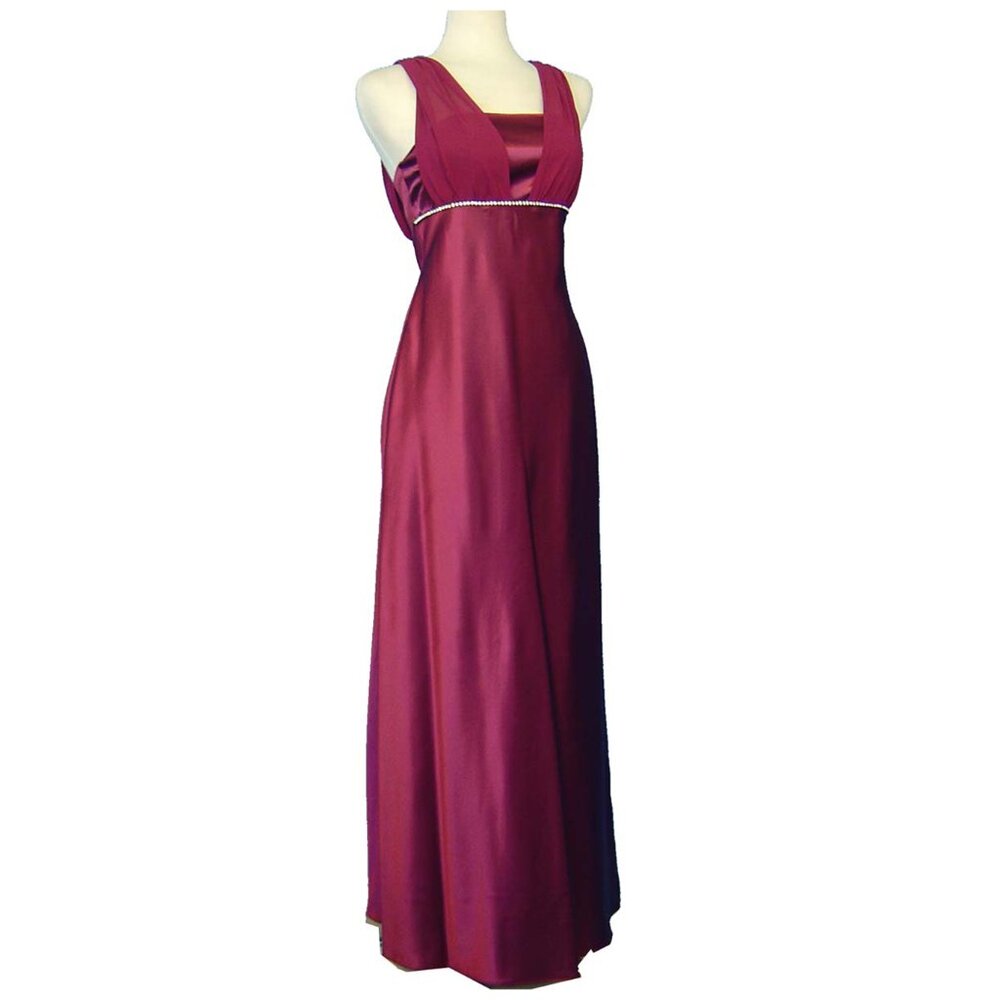 Poly USA 2686 Charmeuse Satin Goddess Gown-Size XS, S-BURGUNDY-NEW W/Tags